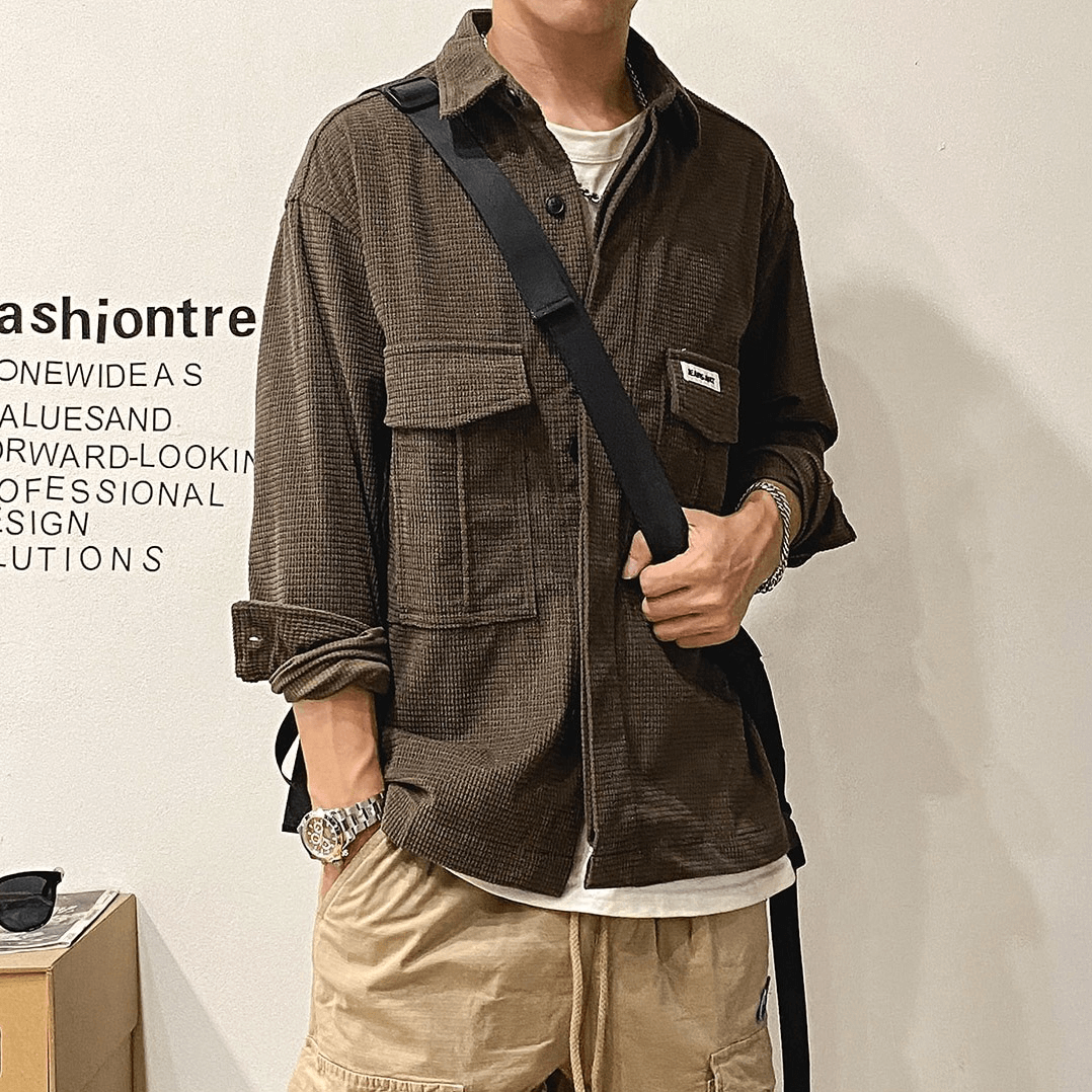 Fashion Long Sleeves Male Shirts with Two Big Pockets / Oversized Clothing in Alternative Style Fashion Long Sleeves Male Shirts with Two Big Pockets / Oversized Clothing in Alternative Style