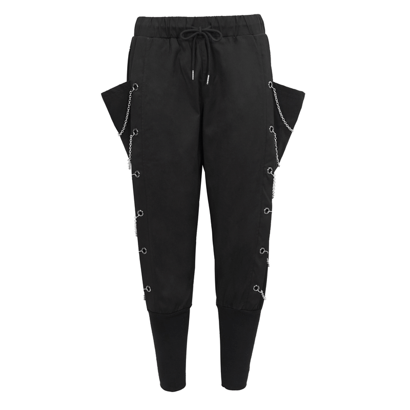 Fashion Loose Cargo Pants with Chain Eyelets / Gothic Punk Elastic Waistband Tapered Trousers