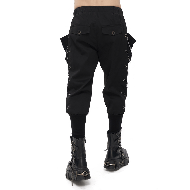 Fashion Loose Cargo Pants with Chain Eyelets / Gothic Punk Elastic Waistband Tapered Trousers