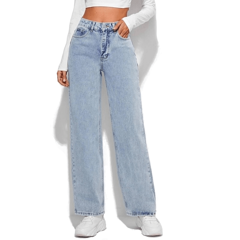 Fashion Loose Wide Leg Jeans / Women's High Waist Trousers with Pockets and Zipper