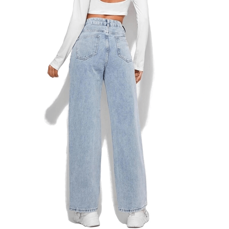 Fashion Loose Wide Leg Jeans / Women's High Waist Trousers with Pockets and Zipper