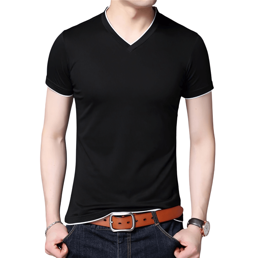 Fashion Male Cotton Short Sleeves T-Shirt / Stylish Casual V-Neck T-Shirts for Men