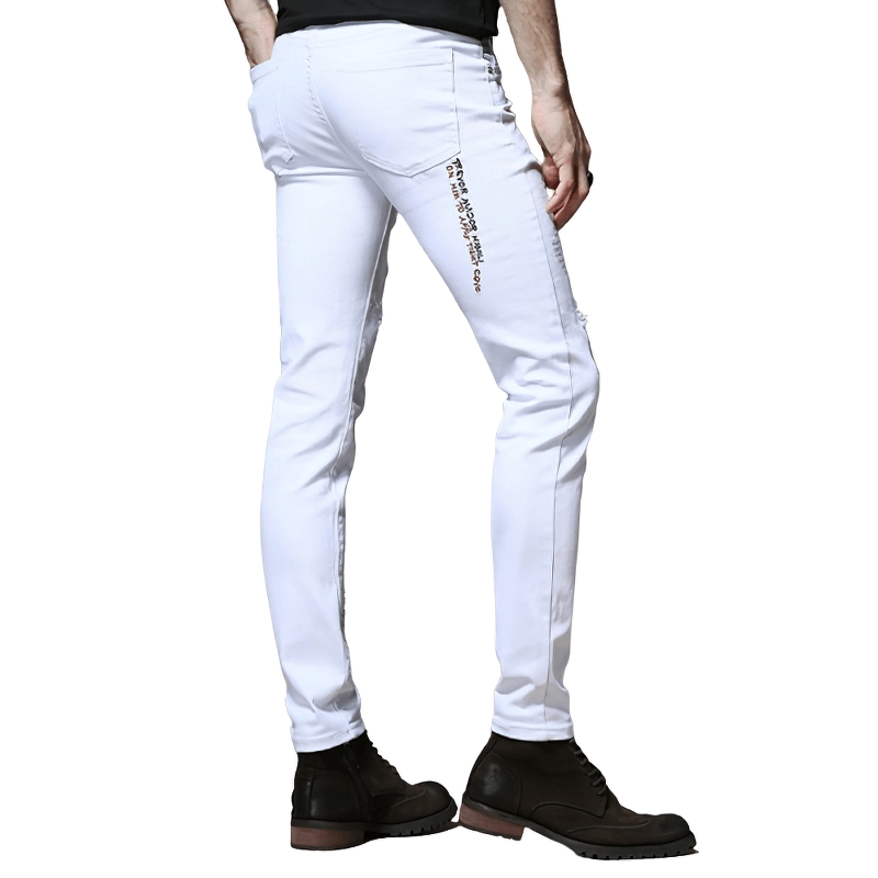 Men's slim jeans with letter print shown from the back, highlighting casual style and a modern fit.