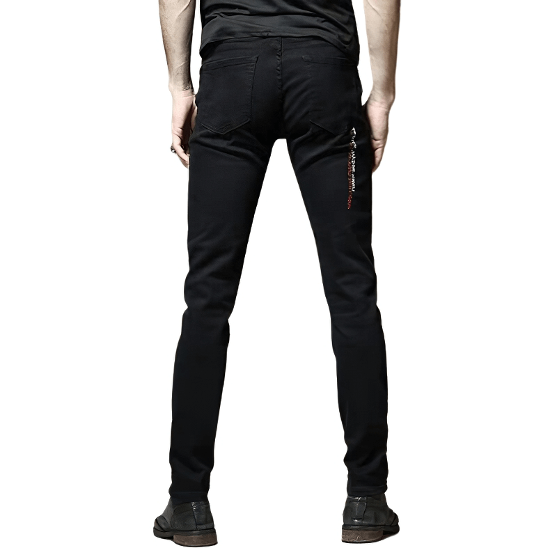 Fashion Male Letter Print Slim Jeans / Comfortable Zipper Denim Skinny Pants