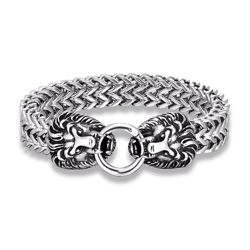 Fashion Male Thick Stainless Steel Bracelet with Head Lion / Punk Rock Style Link Chain Jewelry - HARD'N'HEAVY