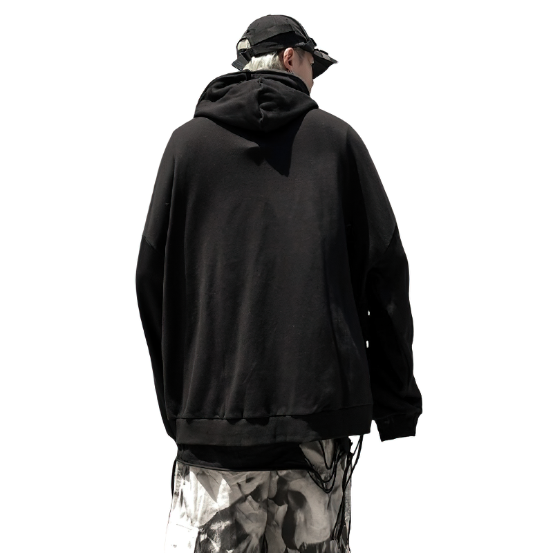 Stylish oversized black zipper hoodie for men, featuring a punk vibe and comfortable fit from the back view.
