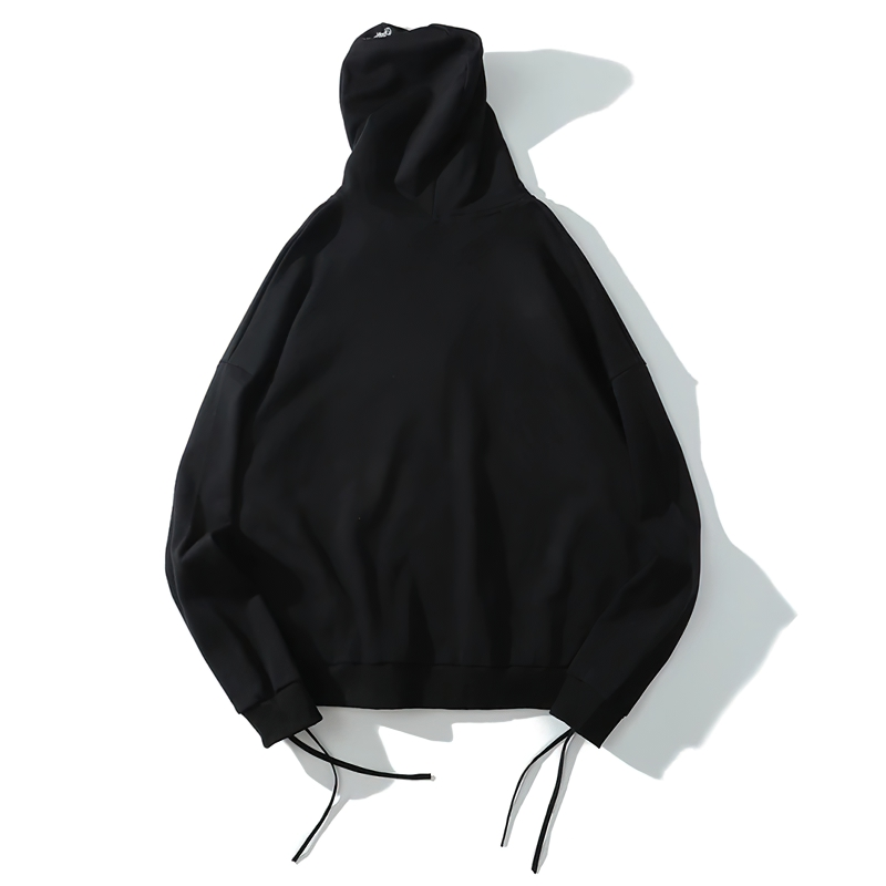 Oversized black zipper hoodie for men with a stylish punk design and comfortable fit.