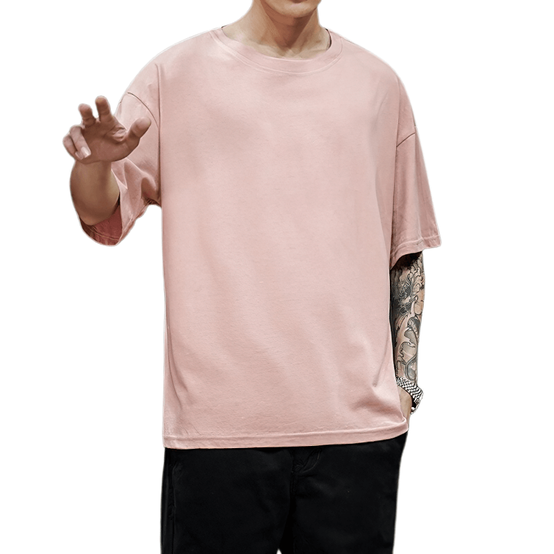 Men's oversized pink cotton loose t-shirt, perfect for alternative style and everyday comfort.
