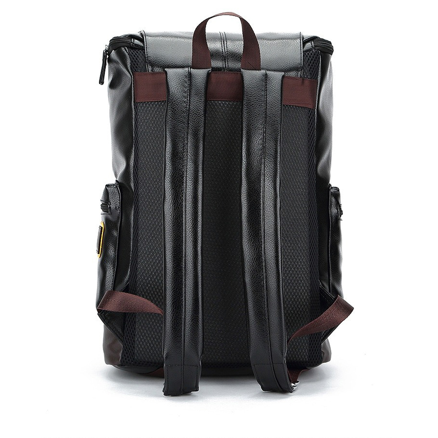 black leather backpack with back pocket Fashion Men's Black PU Leather Backpack / Brand Multi Pockets Travel Large Capacity Backpacks