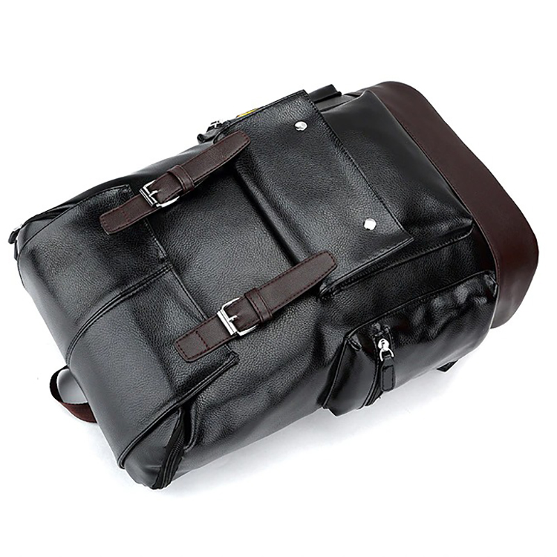 Fashion Men's Black PU Leather Backpack / Brand Multi Pockets Travel Large Capacity Backpacks - HARD'N'HEAVY