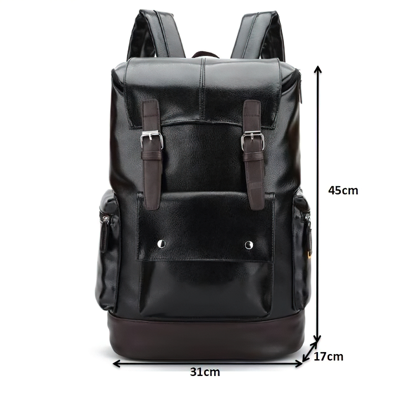 Fashion Men's Black PU Leather Backpack / Brand Multi Pockets Travel Large Capacity Backpacks - HARD'N'HEAVY