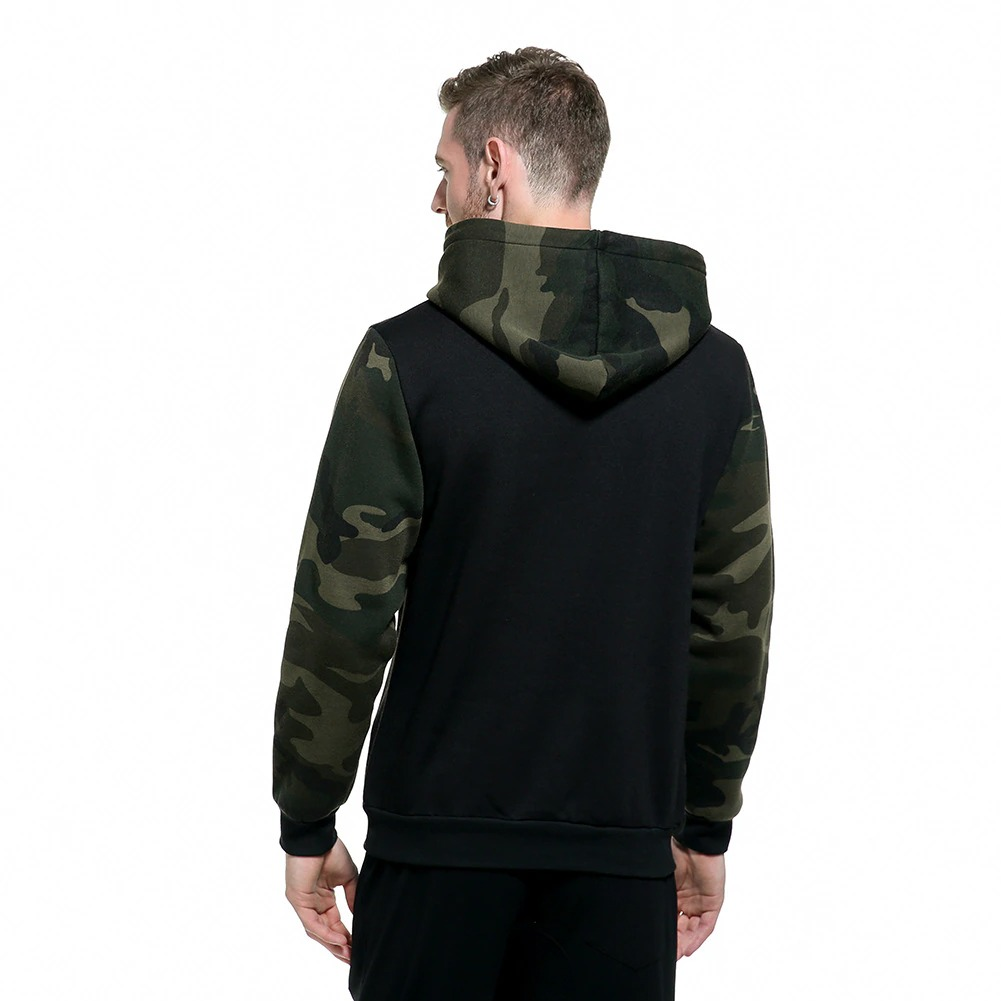 Men's camouflage hoodie in casual style, featuring stylish print on sleeves, perfect for everyday wear.