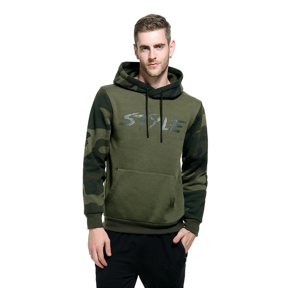Stylish men's camouflage hoodie with unique print sleeves for casual wear, perfect for making a fashion statement.