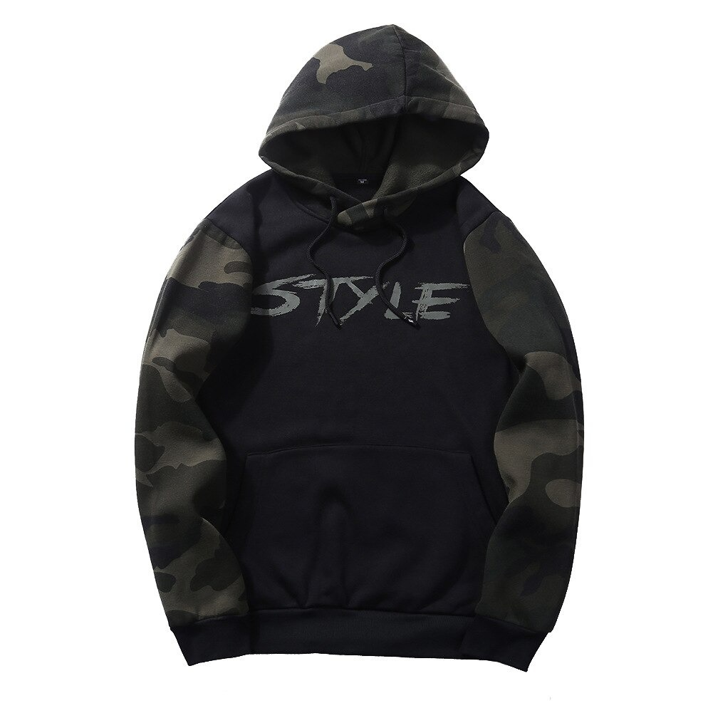 Men's camouflage hoodie with stylish sleeves perfect for casual outfits and comfortable wear.