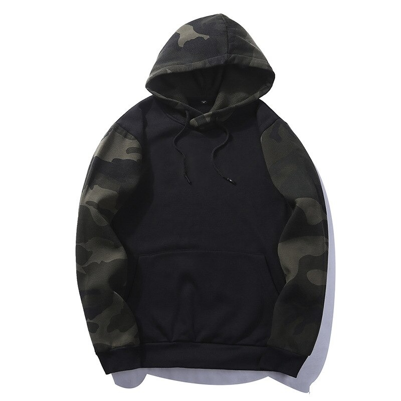 Men's camouflage hoodie with stylish print on sleeves, perfect for casual wear.