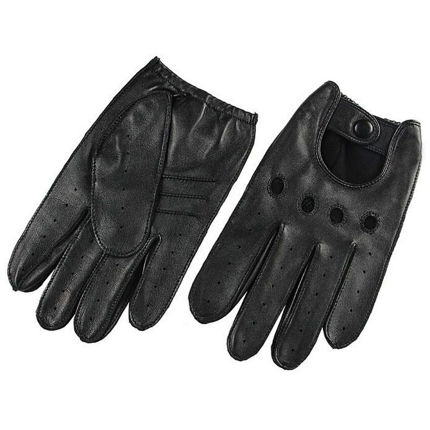 Men's black genuine leather gloves, perfect for motorcycle riding and casual outings, featuring a stylish biker design.