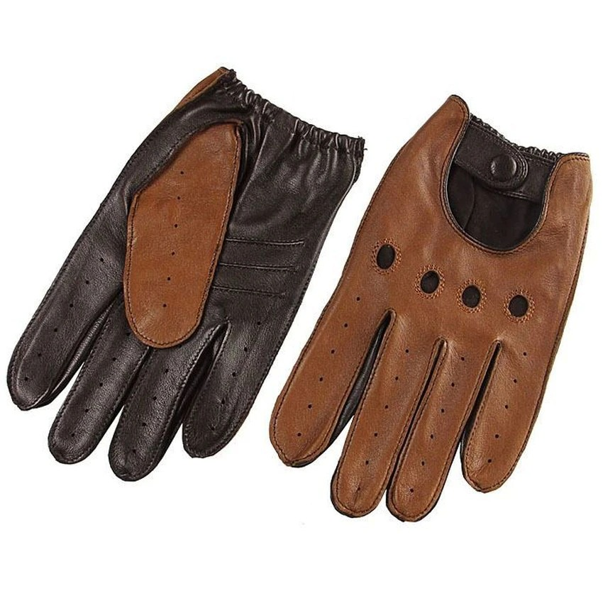 Stylish men's genuine leather gloves in black and brown perfect for motorcycle riding and casual use.