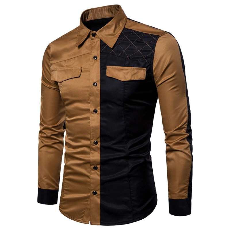Fashion Men's Long Sleeve Shirt / Casual Patchwork Long Sleeve Shirt in Four Colors Matching - HARD'N'HEAVY