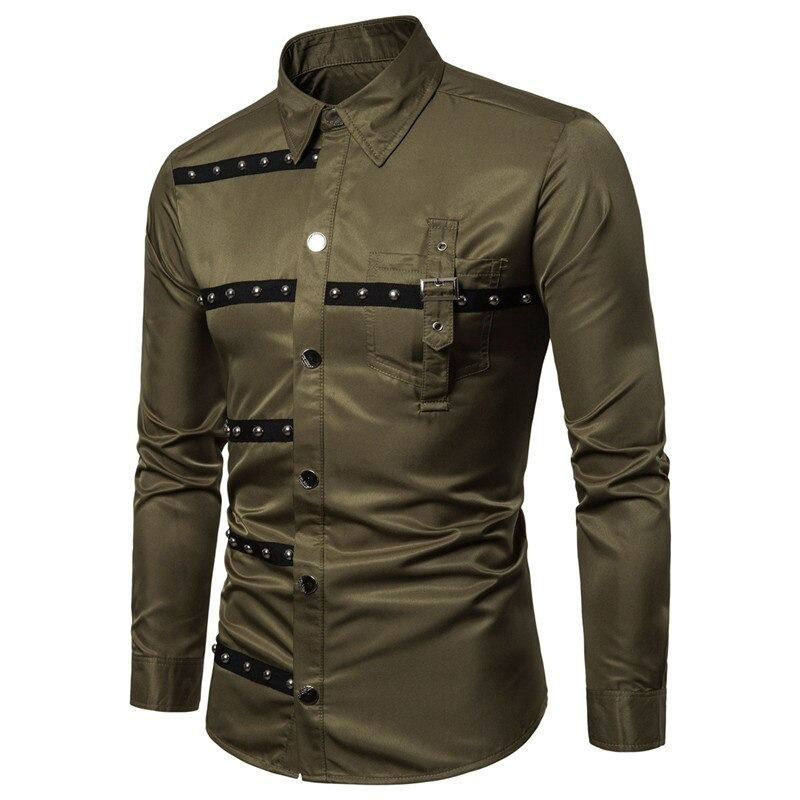 Men's Long Sleeve Shirt with Rivets Alternative Style Clothing