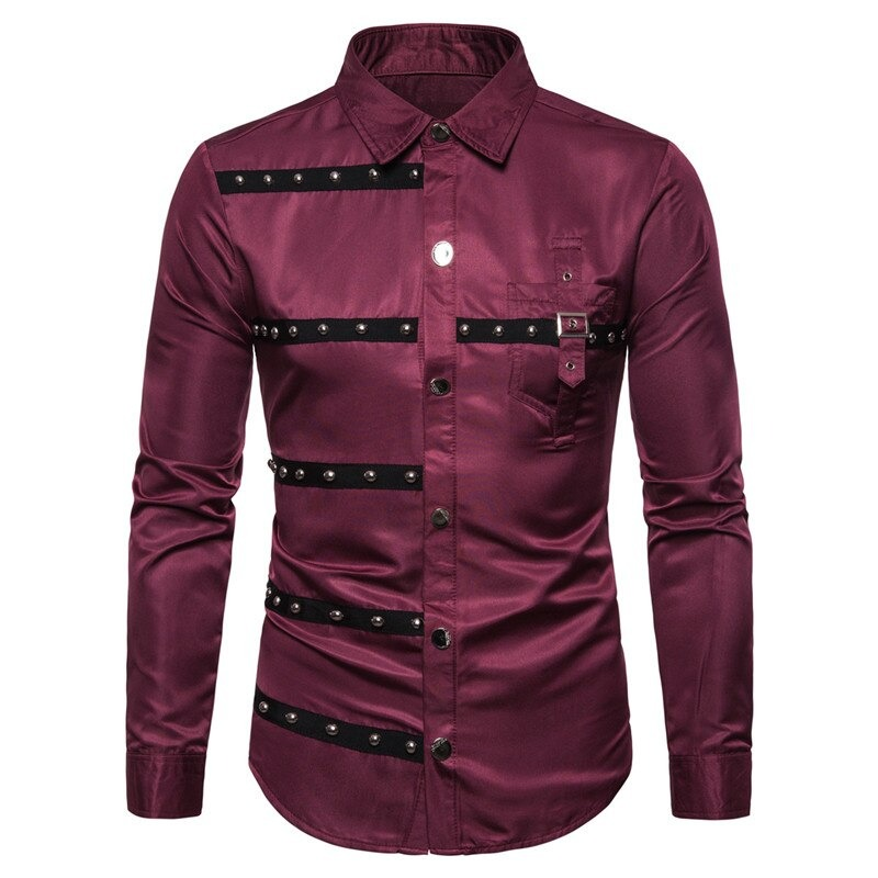 Fashion Men's Long Sleeve Shirt with Rivets / Alternative Style Clothing - HARD'N'HEAVY
