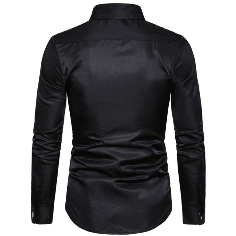 Men's long sleeve black shirt back view, featuring stylish design and comfortable fit, perfect for casual wear.