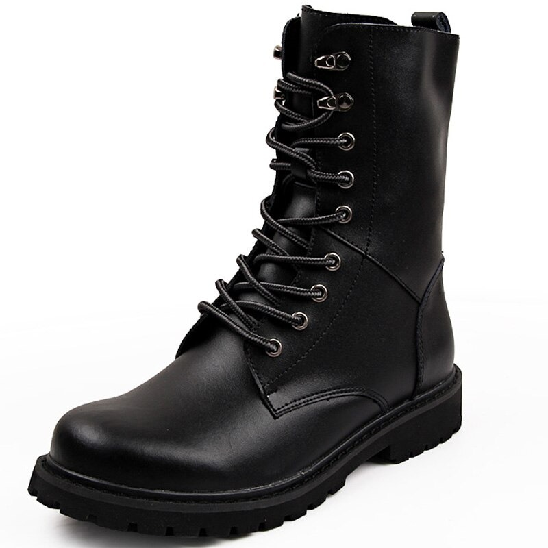 Fashion Men's Natural Leather Boots High Top / Military combat Boots of Lace-up - HARD'N'HEAVY