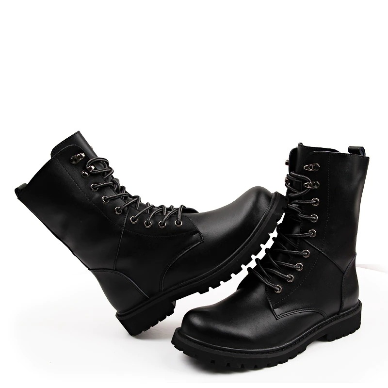 Fashion Men's Natural Leather Boots High Top / Military combat Boots of Lace-up - HARD'N'HEAVY