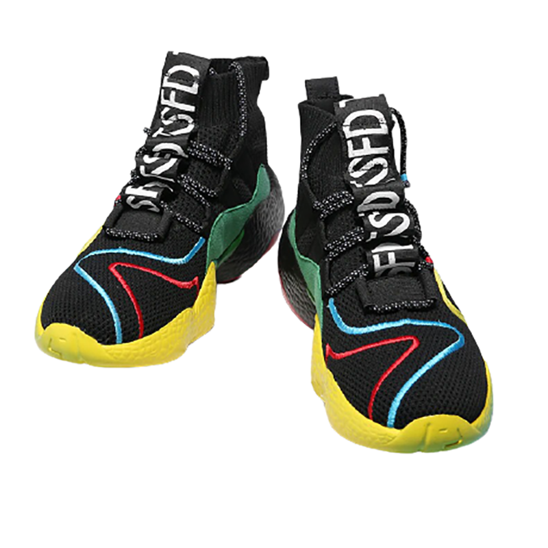 Colorful men's lace-up sneakers with breathable fabric and lightweight sole, perfect for casual walking.