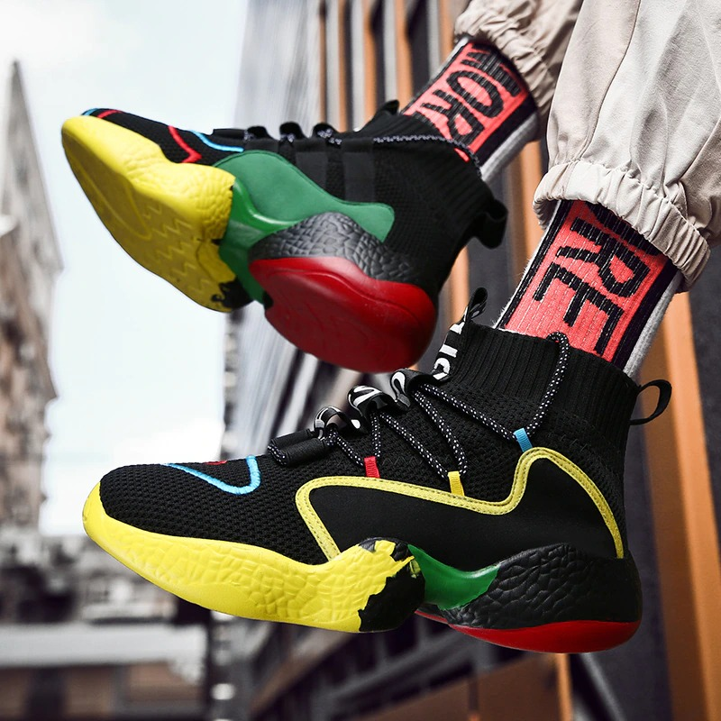 Colorful men's lace-up sneakers featuring a breathable design, perfect for casual outings and walking.