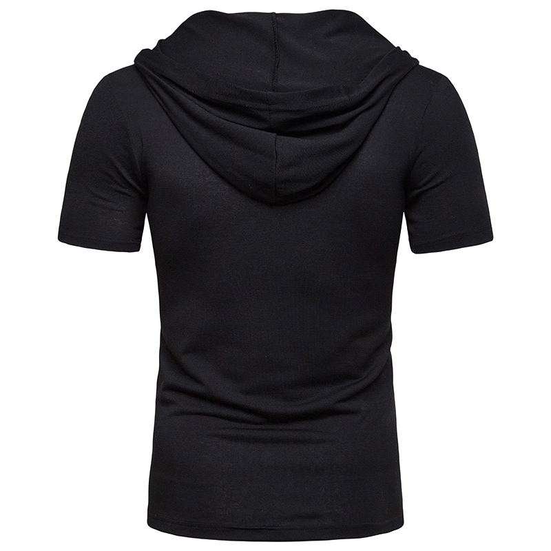 Men's black hooded t-shirt, slim fit, perfect for casual wear. Comfortable and stylish for everyday outfits.
