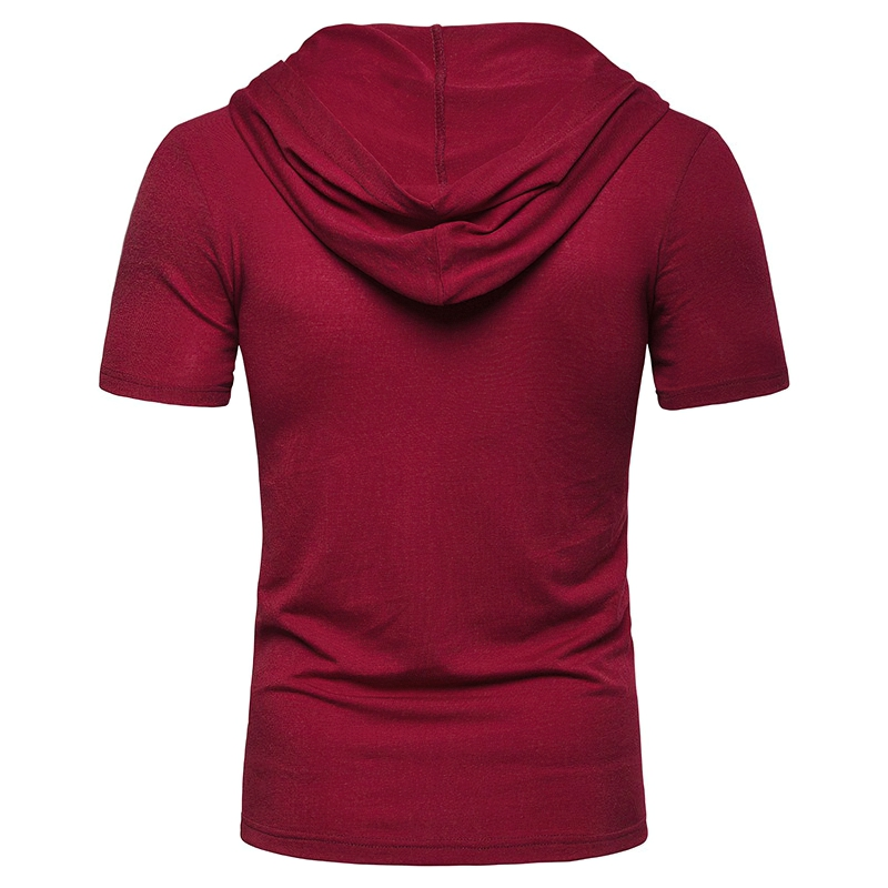 Men's casual hooded t-shirt in burgundy, perfect for everyday wear and comfort.