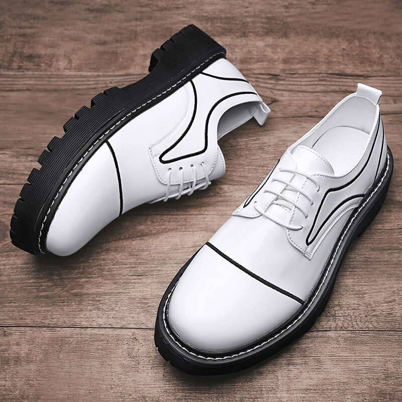 Stylish white PU leather oxfords shoes for men with thick soles, perfect for casual or formal occasions.