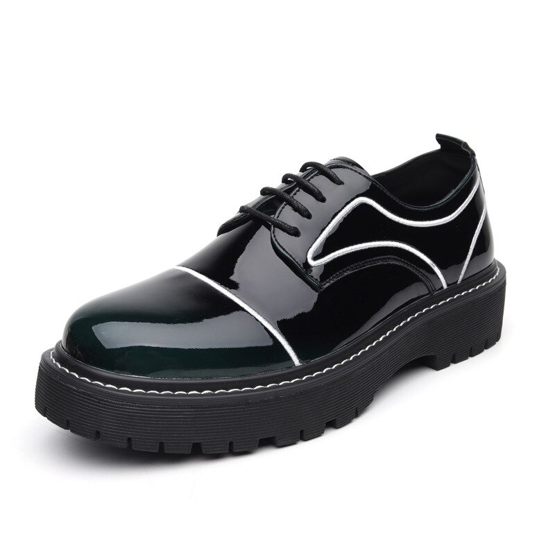 Stylish black PU leather oxfords for men with thick sole, perfect for casual or formal occasions.