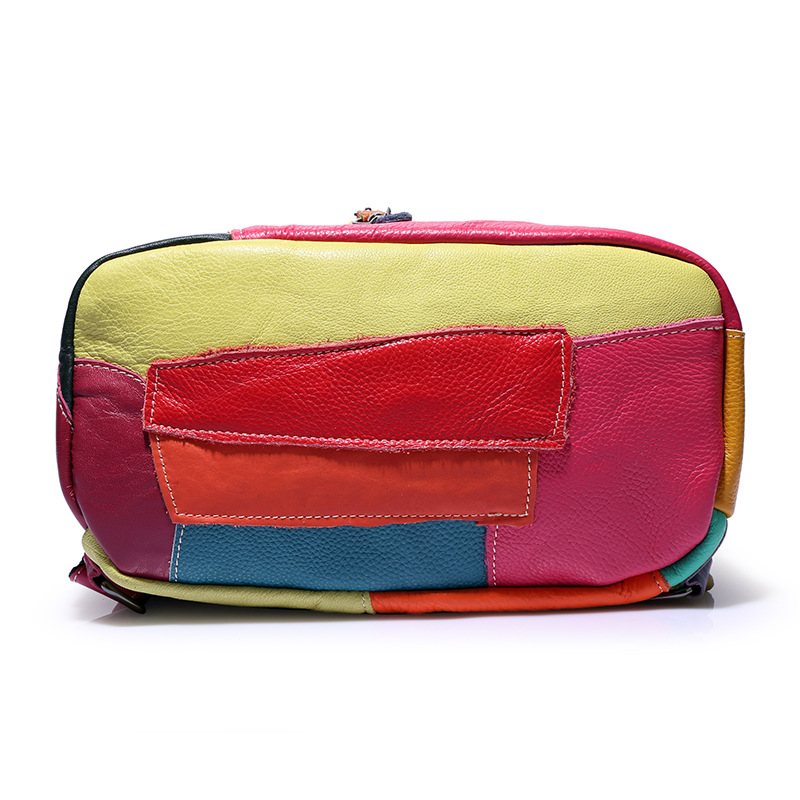 Vibrant fashion panelled women's bag in multi-color leather, perfect for stylish outfits and rave events.