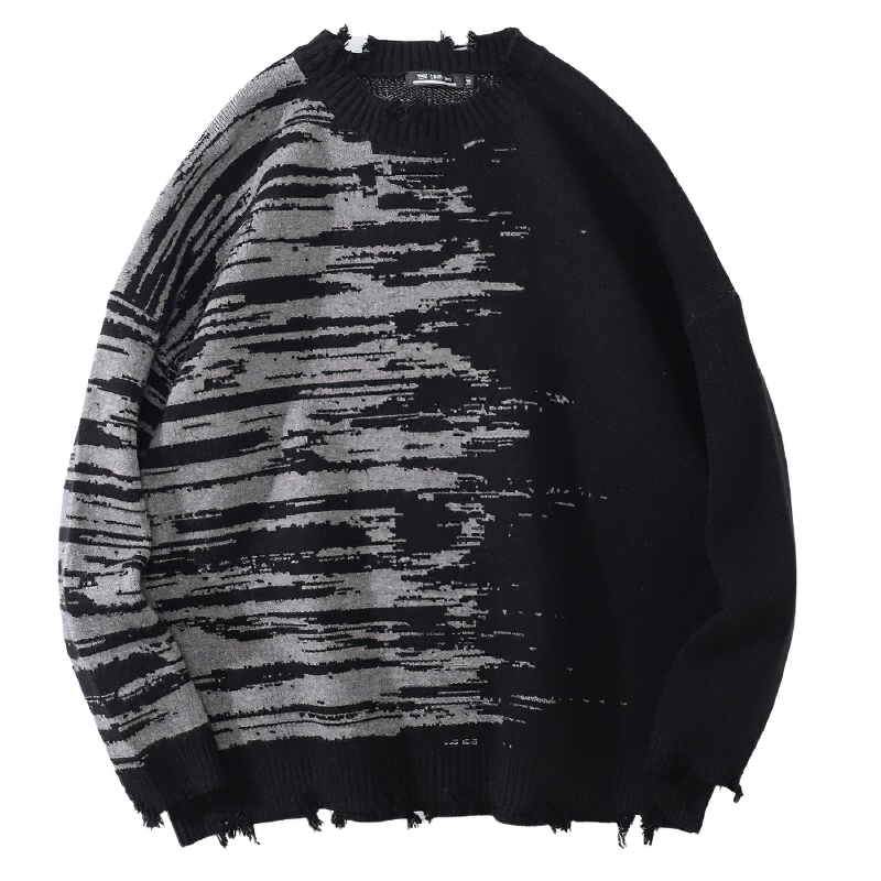 Fashion black patchwork oversized knitted sweater for men, perfect for street style and cozy evenings.