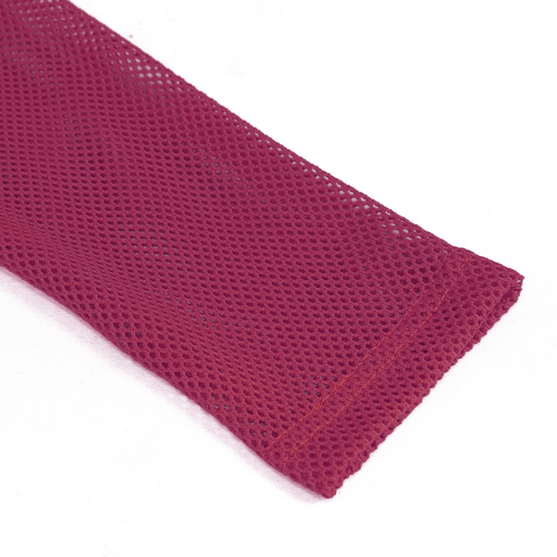 Close-up of a vibrant pink mesh fabric, showcasing its breathable texture ideal for stylish alternative tops.