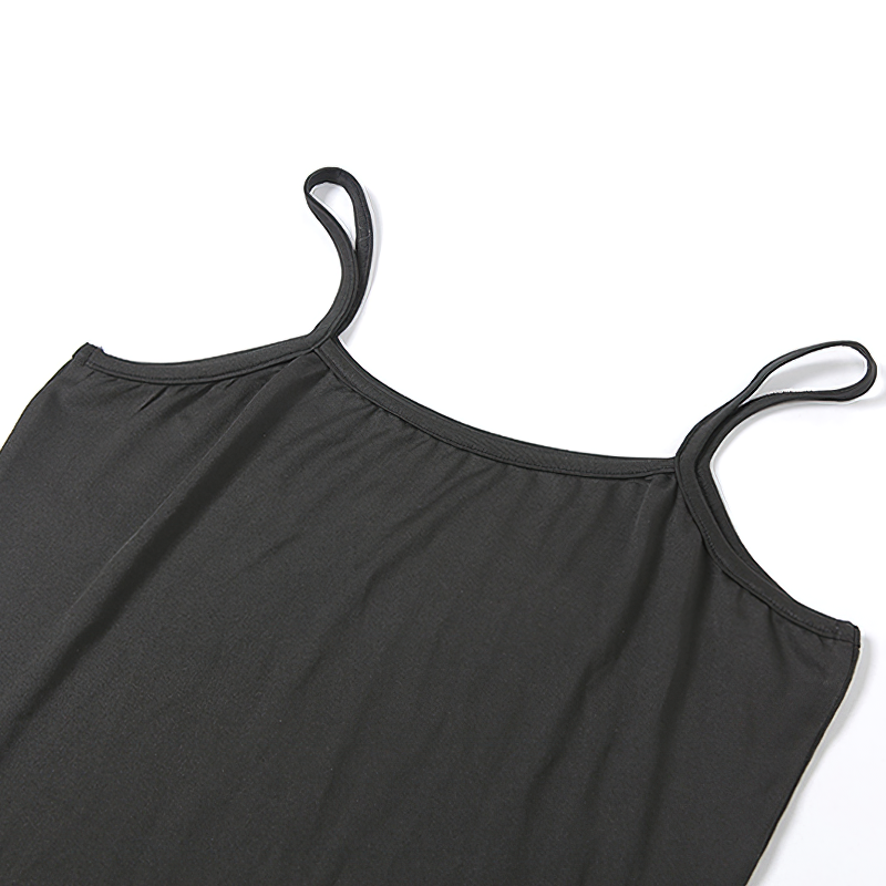 Close-up of the sleeve area of a black Gothic-style mini dress with removable straps.