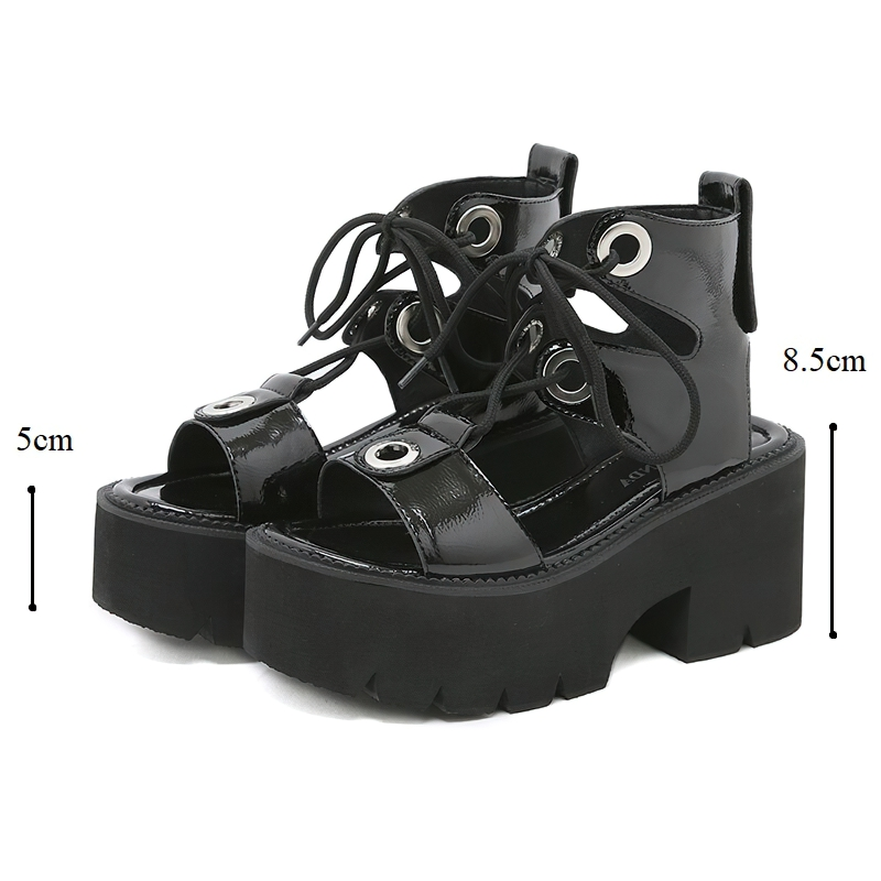 Fashion Platform Sandals Of High Square Heels For Women / Casual Gothic Black Shoes - HARD'N'HEAVY