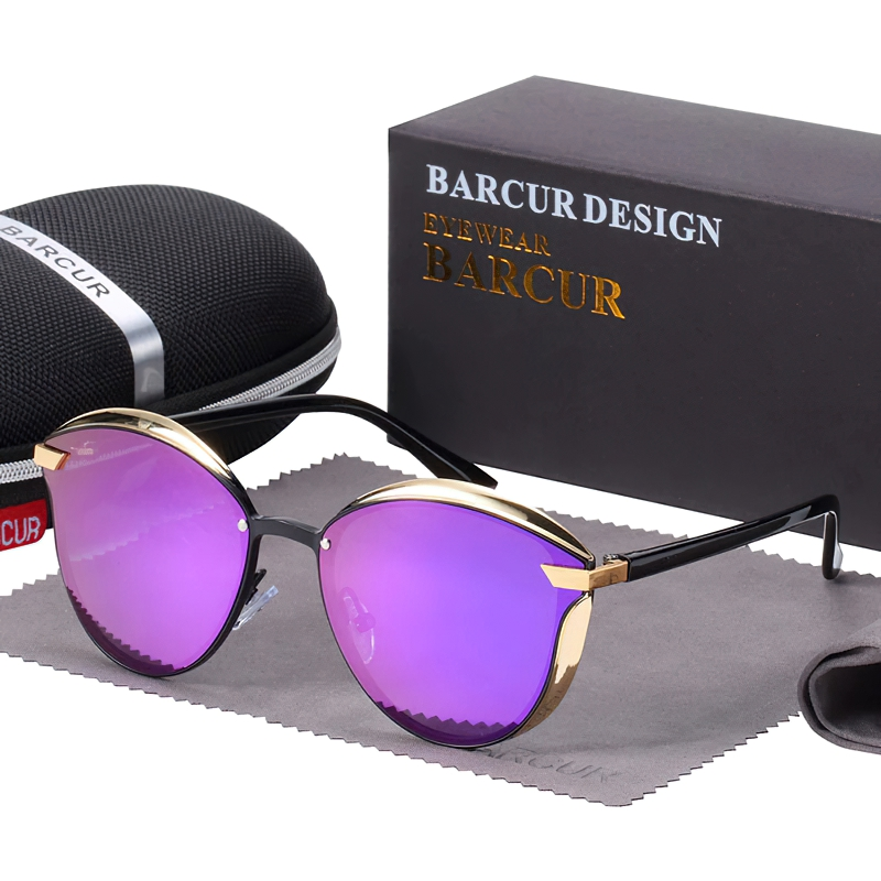 Stylish polarized cat eye sunglasses for women with purple lenses and sleek design, ideal casual accessory.