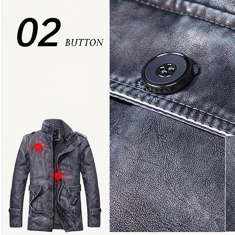 Stylish men's PU leather jacket showcasing a sleek button detail and casual design, ideal for trendy streetwear.