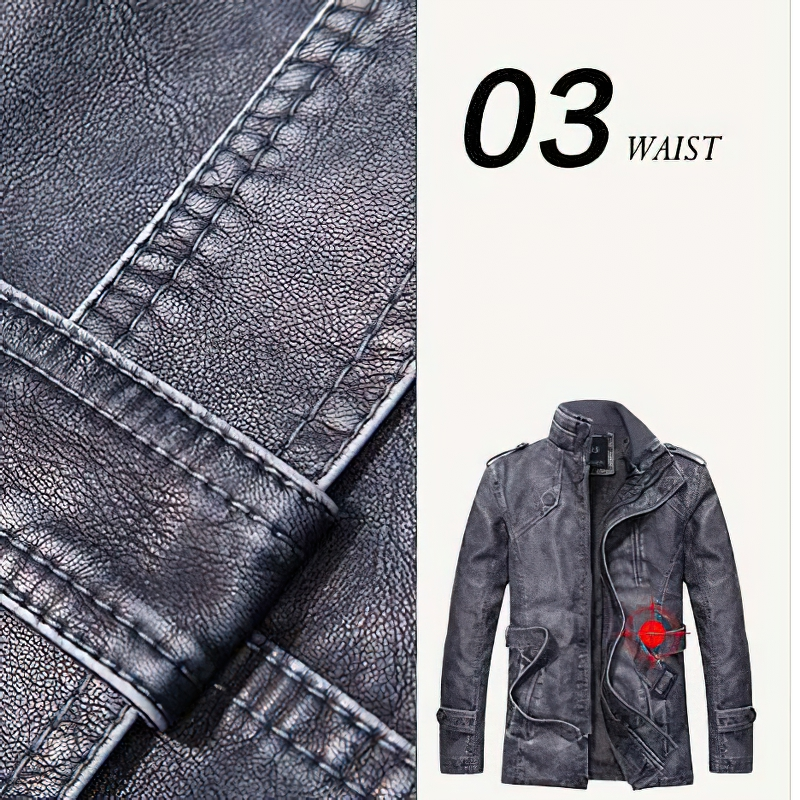 Stylish men's PU leather jacket with waist belt, showcasing quality craftsmanship and trendy design for casual streetwear.