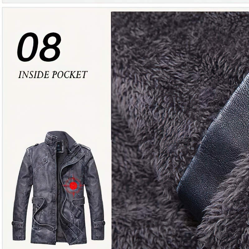 Stylish men's PU leather jacket featuring a cozy inside pocket and casual design.