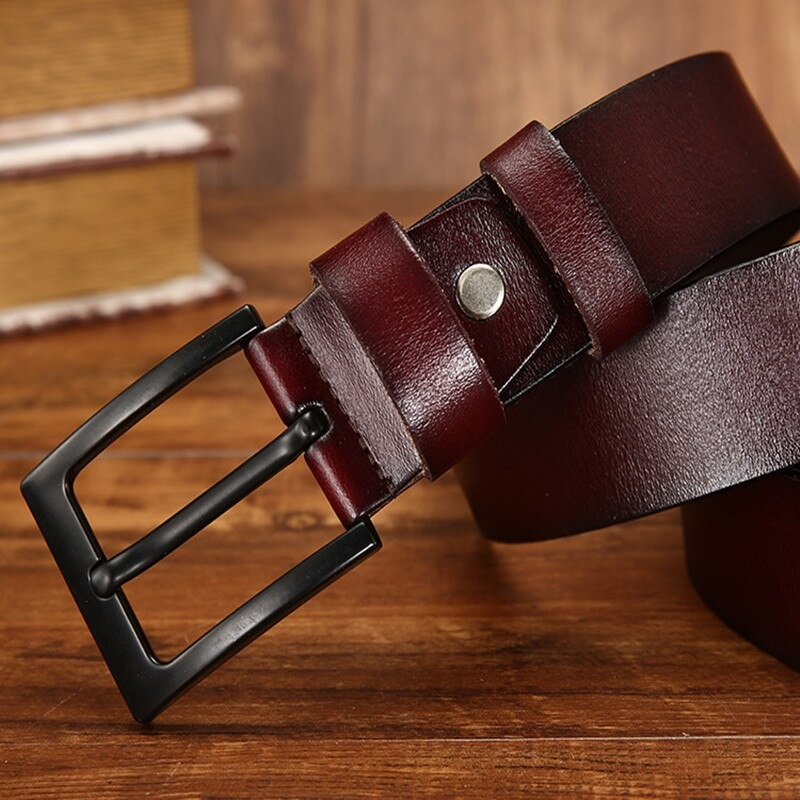 Fashionable dark brown PU leather belt with stylish black buckle, perfect for casual outfits for men and women.