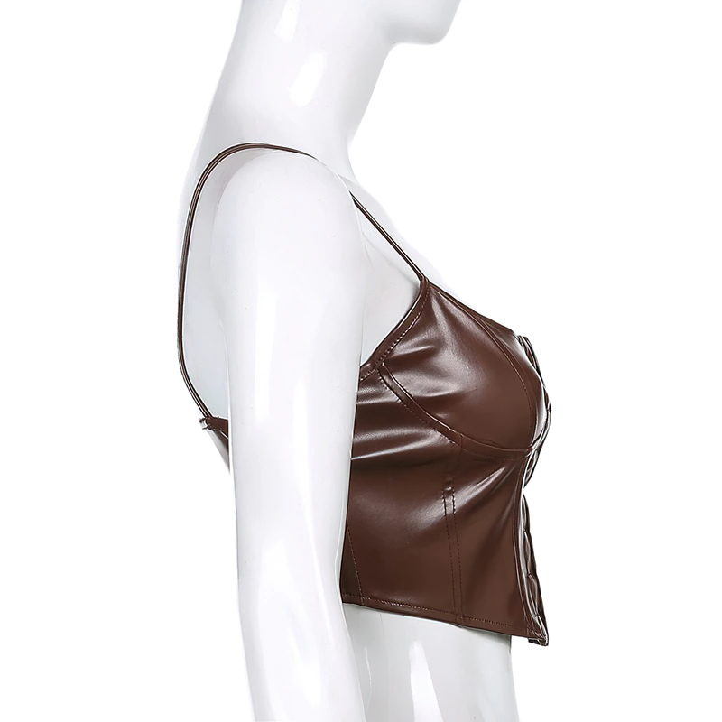 Fashion PU Leather Sleeveless Tank Top / Sexy Women's Corset Crop Top - HARD'N'HEAVY