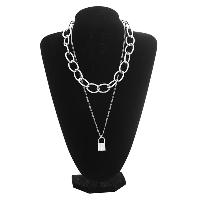 Fashion punk chain necklace for women with chunky chain and lock pendant, perfect for alternative outfits.