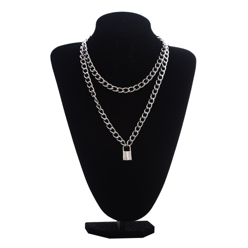 Fashion punk chunky chain necklace for women featuring a bold lock pendant, perfect for alternative and classy outfits.