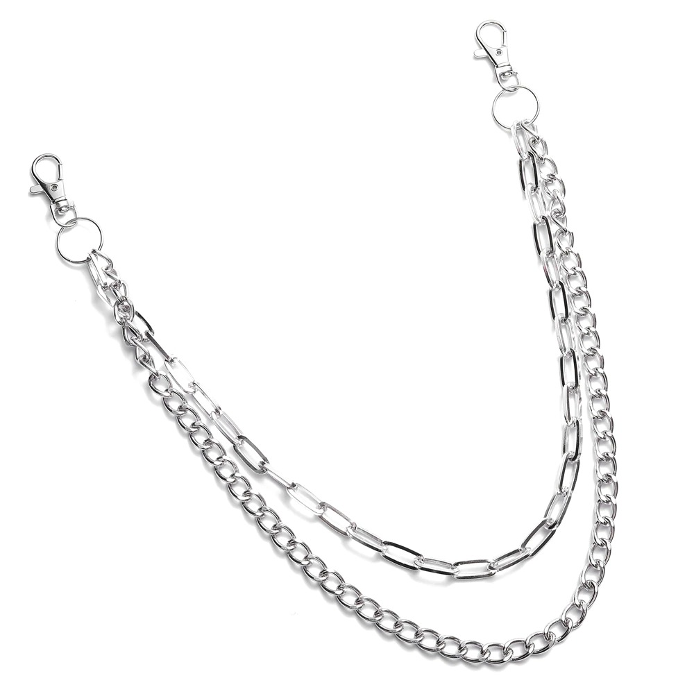 Double layer punk style chains for pants, made of zinc alloy, perfect for adding trendy flair to jeans and skirts.