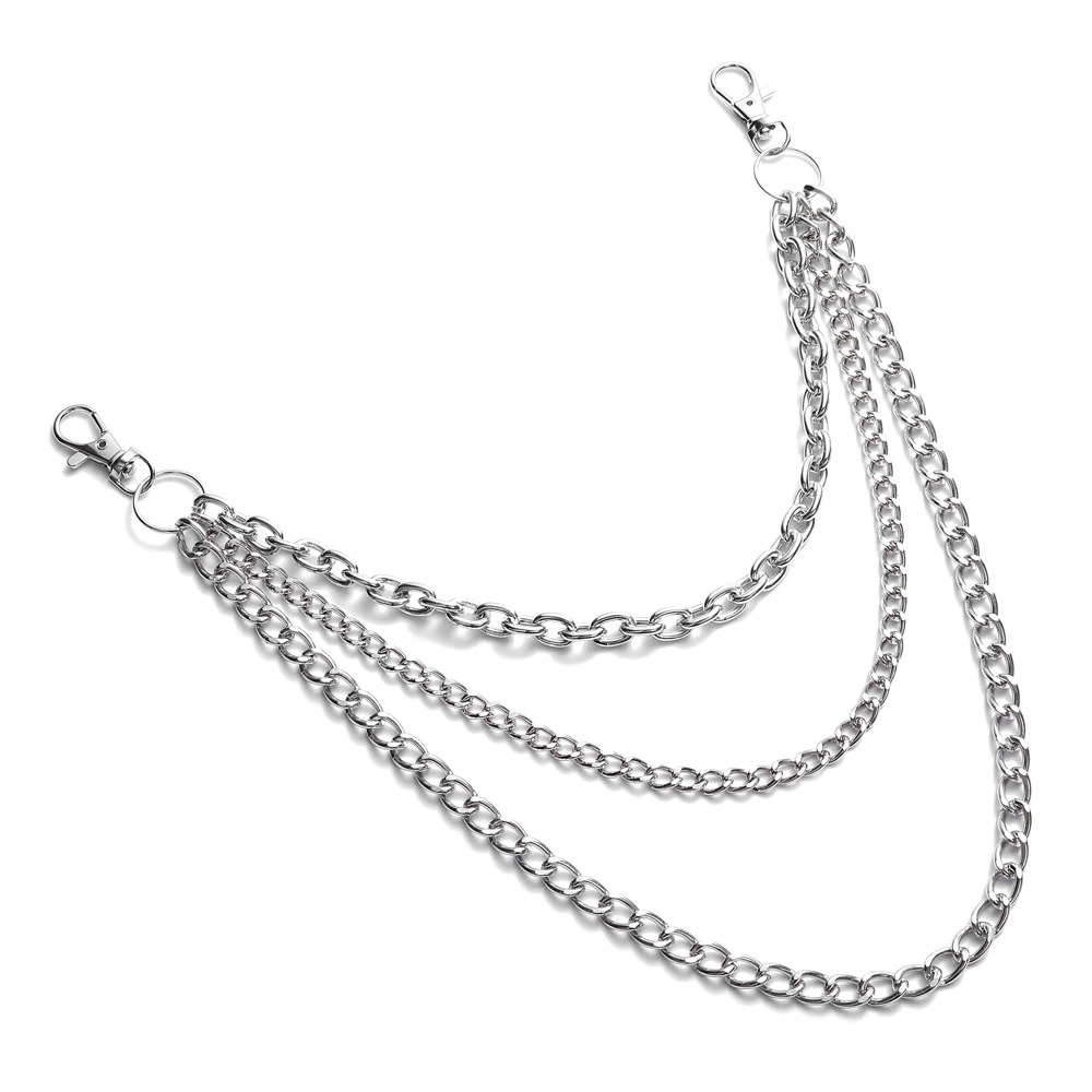 Silver double layer punk fashion chains for pants, perfect for jeans and shorts, made of durable zinc alloy.