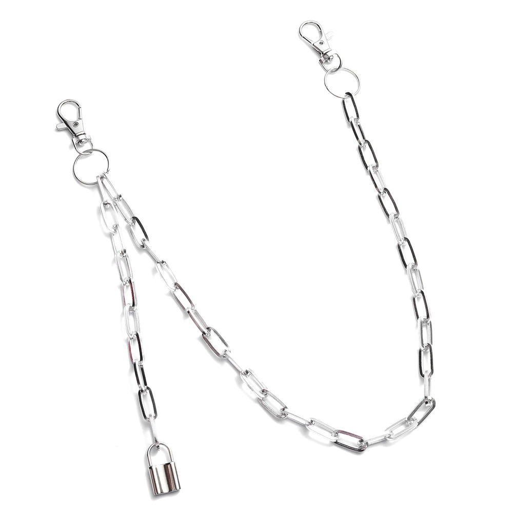 Fashion punk double layer chains for pants, stylish hook on jeans, made of durable zinc alloy, trendy accessory for outfits.