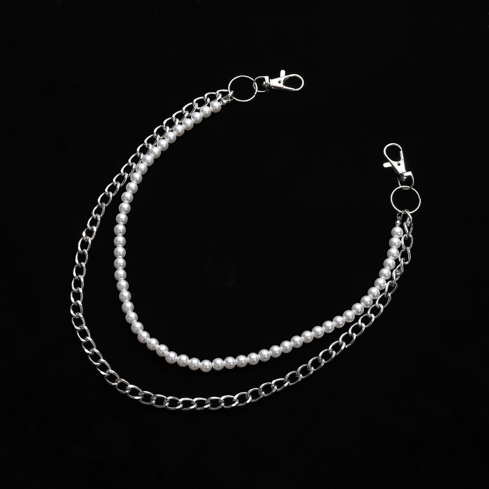 Double layer punk chains with beads for jeans, enhancing style for shorts, pants, and skirts.
